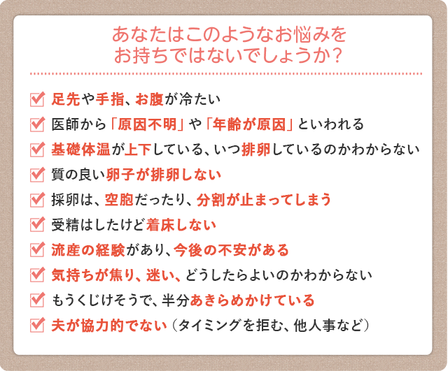 妊活をされているあなたは、このようなお悩みをお持ちではないですか？